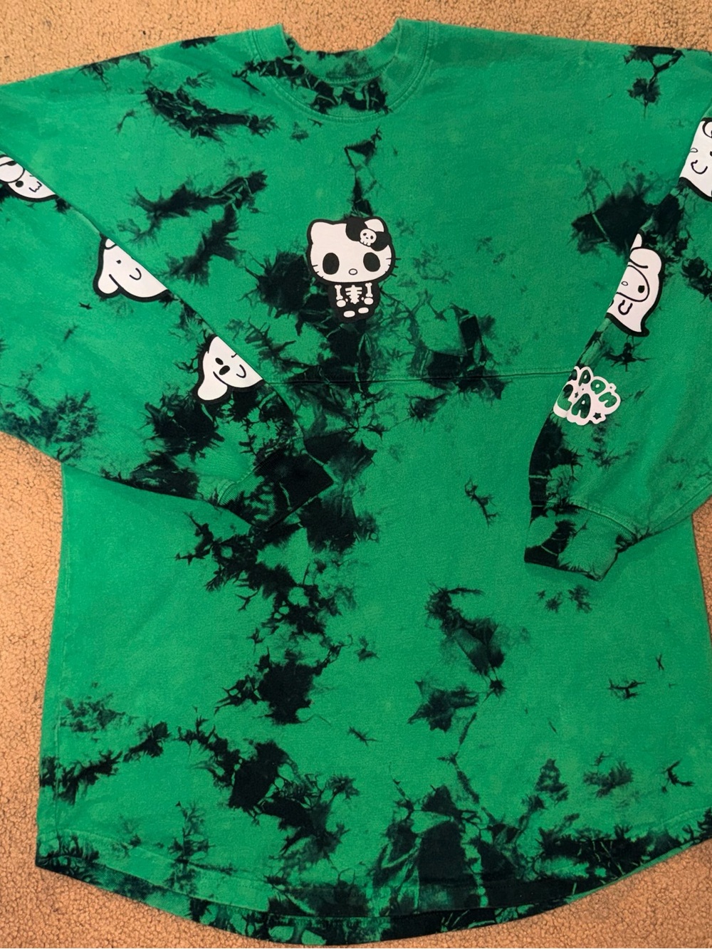 Sanrio Green and Black Tie Dye Hello Kitty Halloween Glow in the Dark Sweatshirt